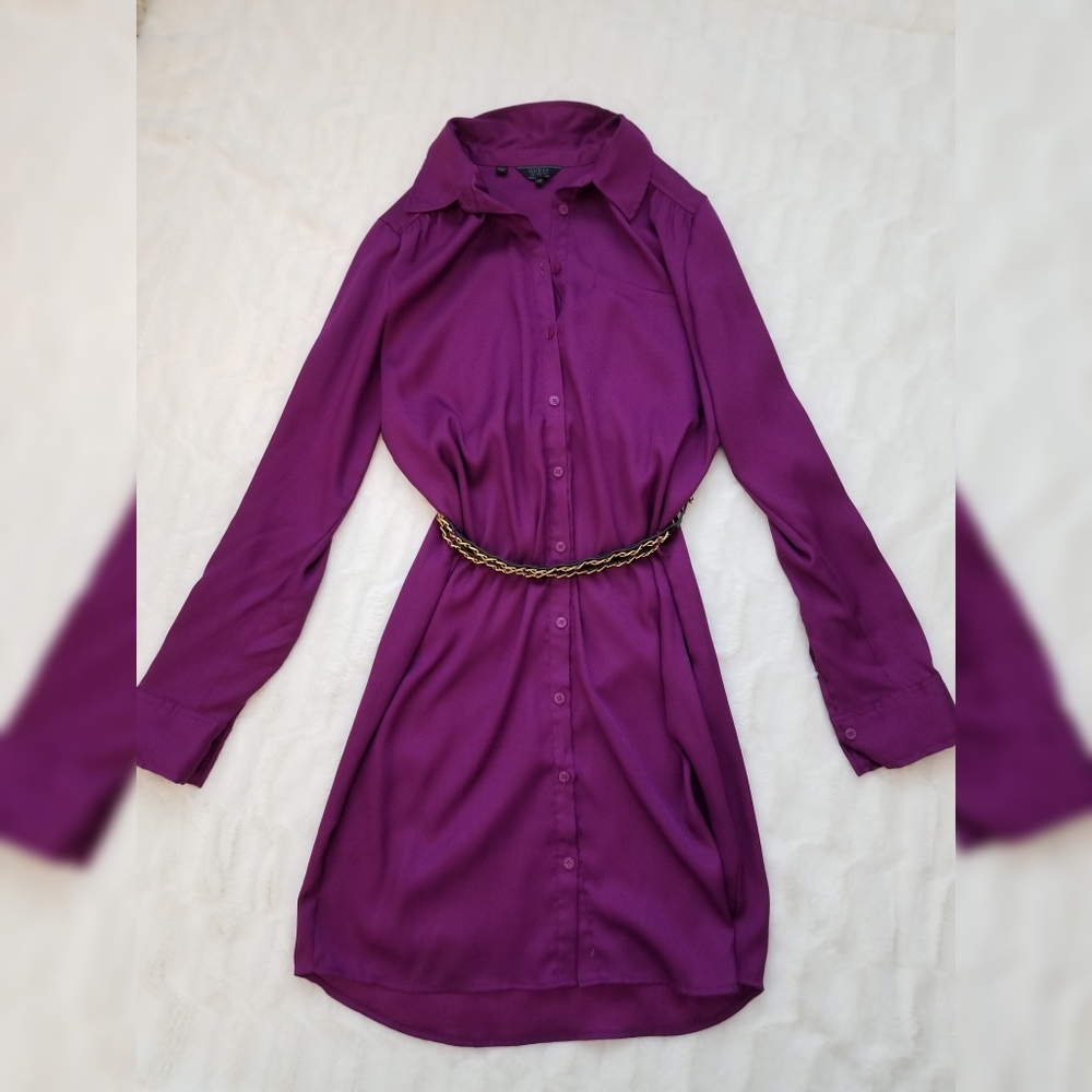 LAST CALL - GUESS Plum Button Down Shirt Dress